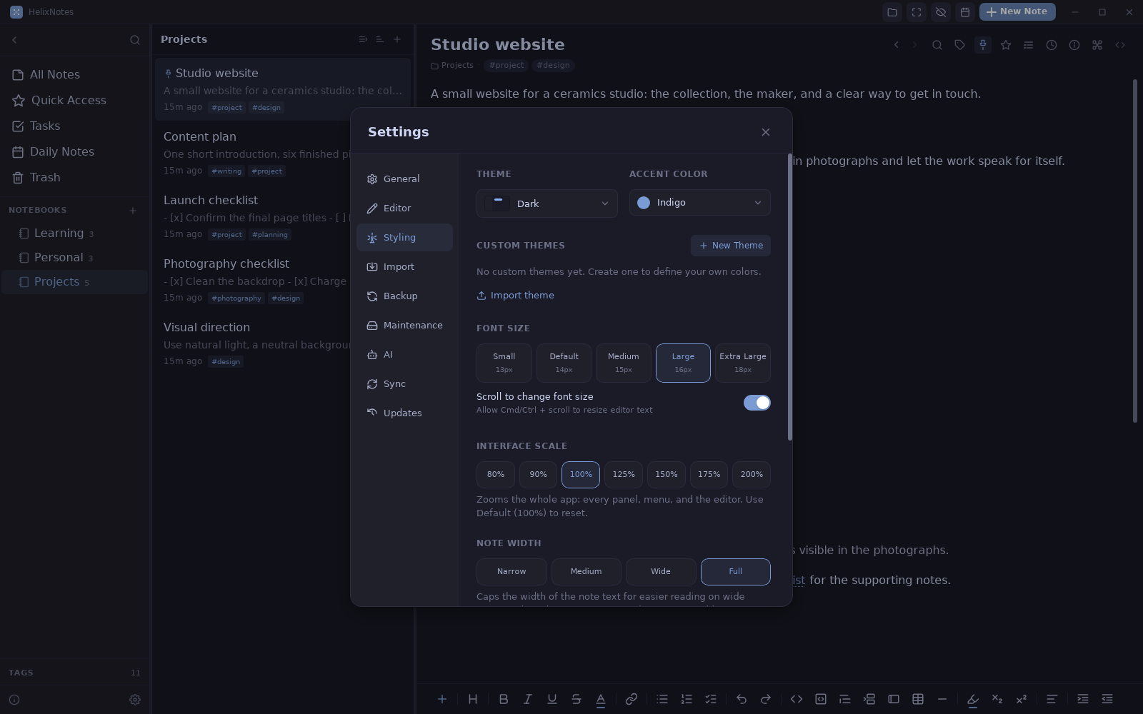 Styling settings with themes