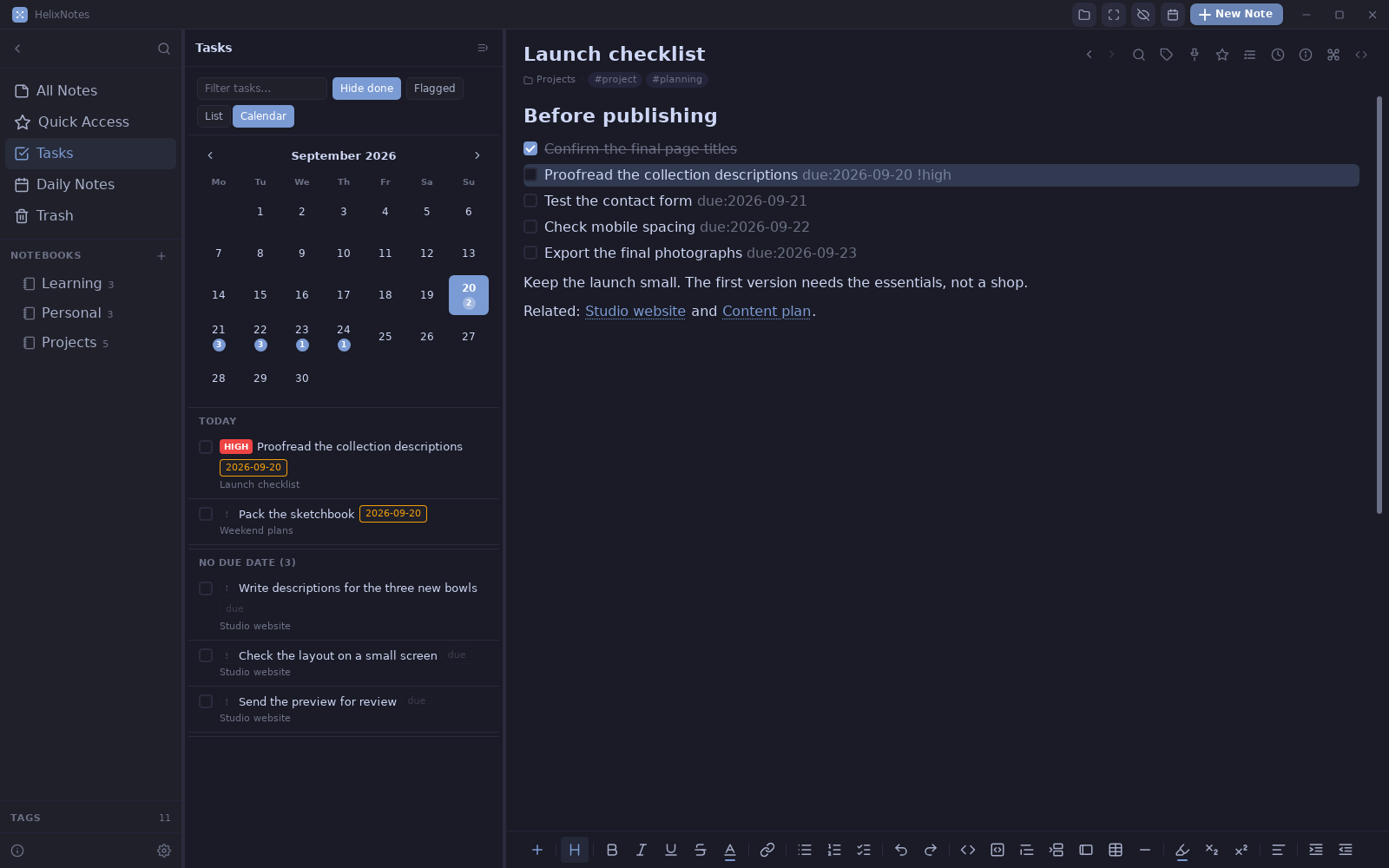 Tasks calendar view