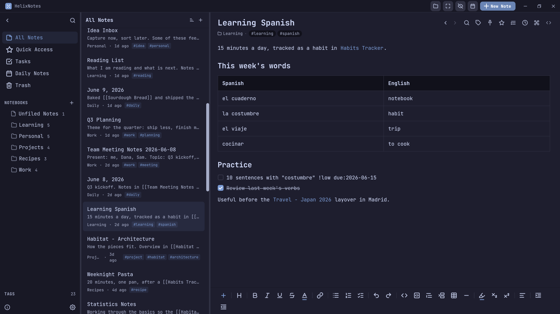 HelixNotes editor view