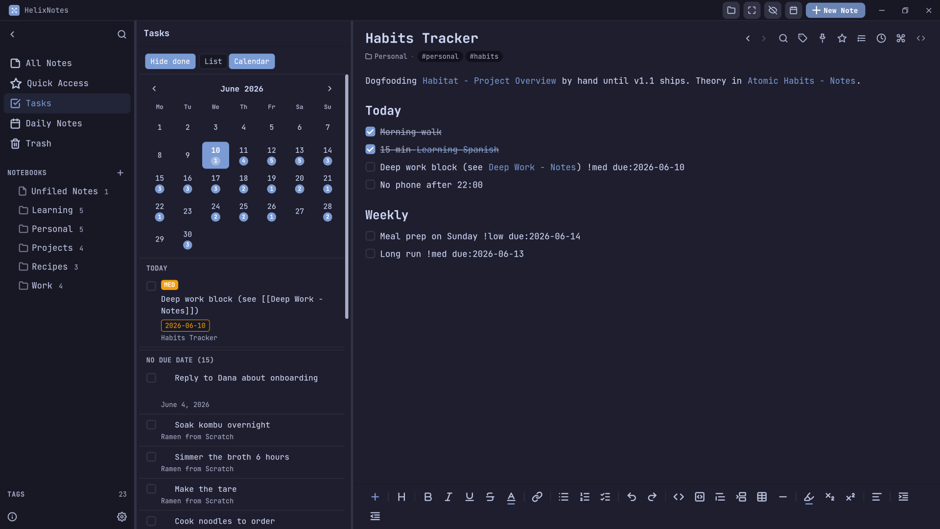 Tasks calendar view