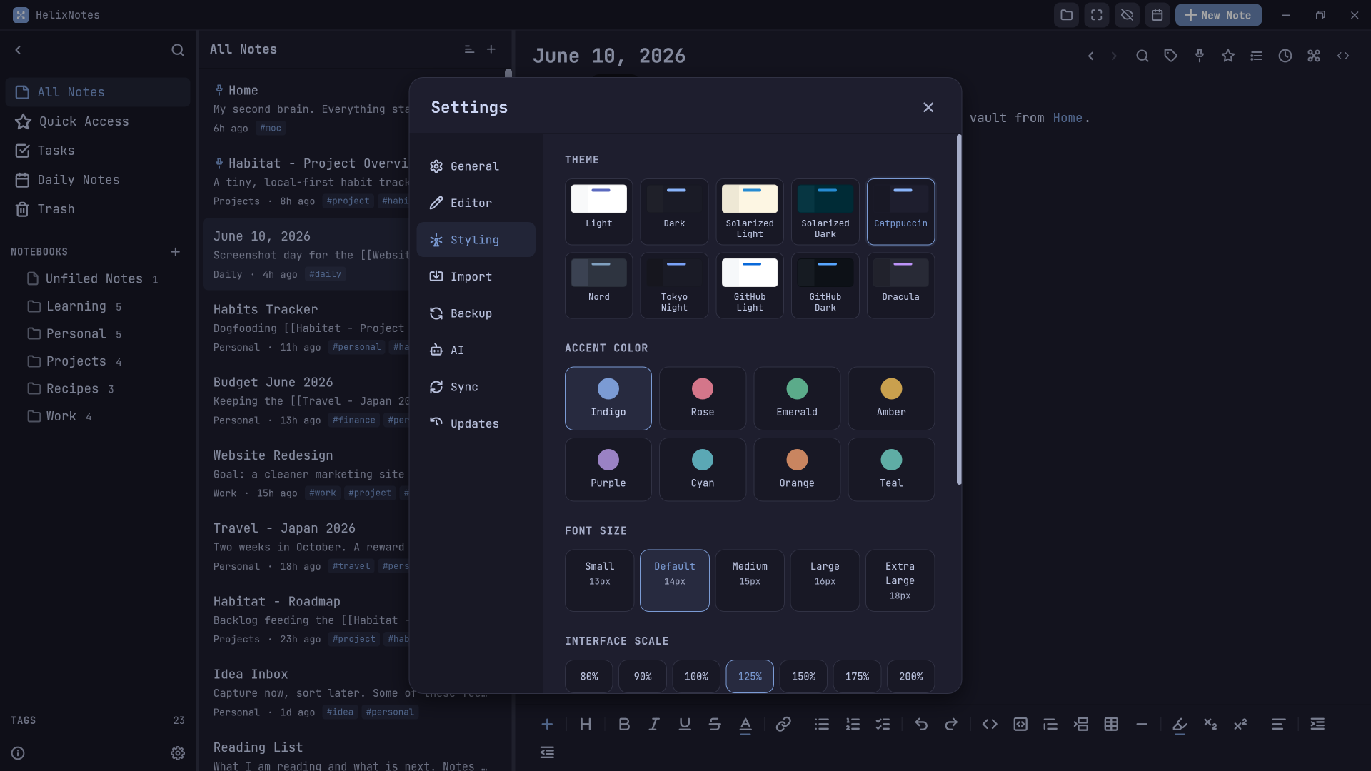 Styling settings with themes