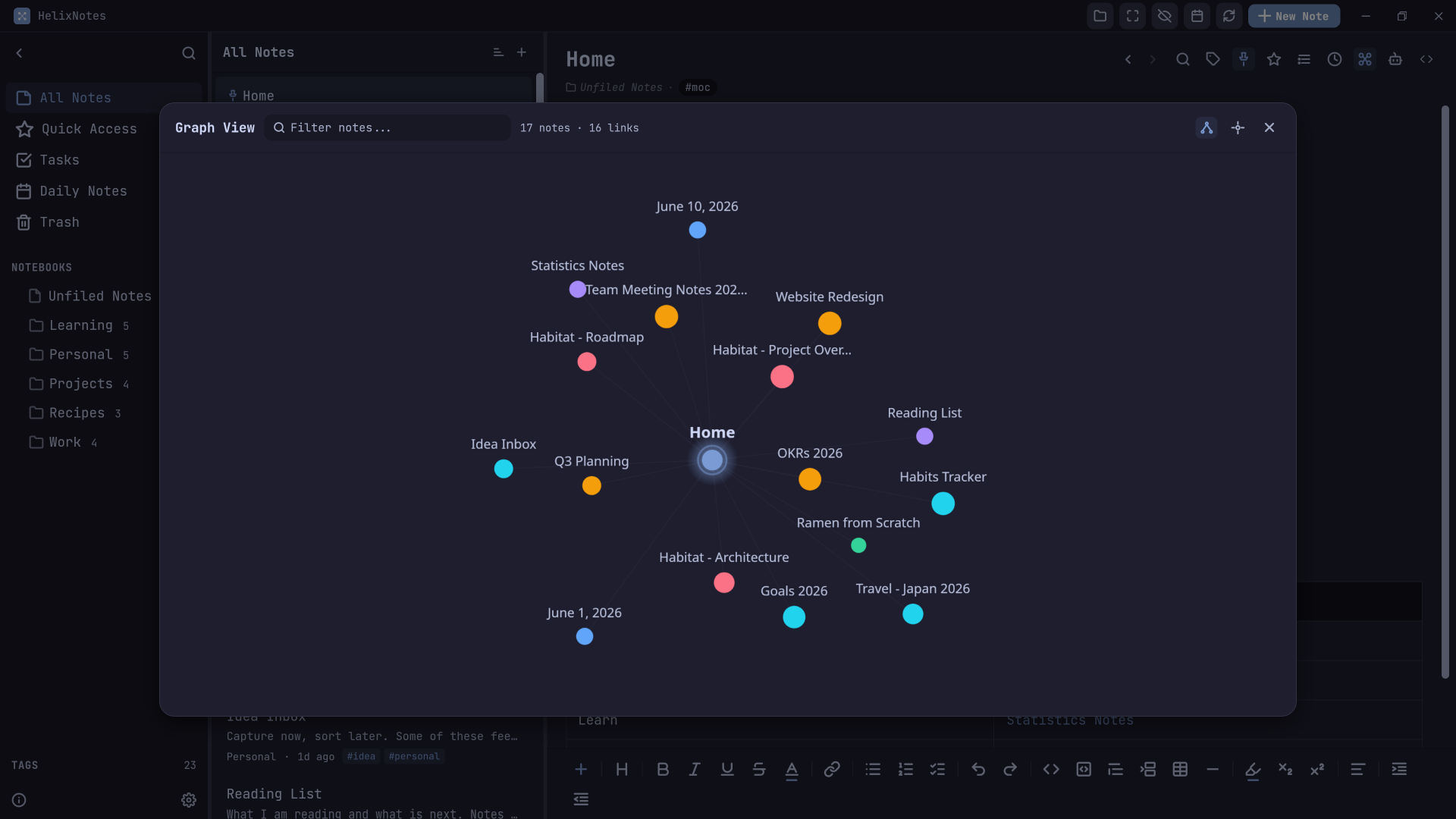 Graph view of linked notes